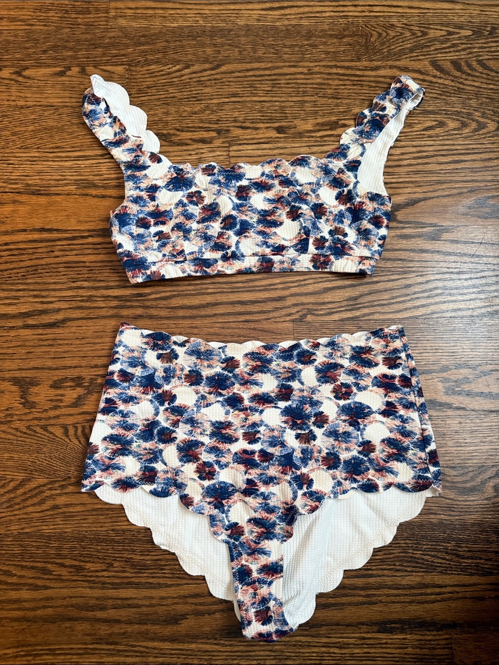 Marysia Swim Blue & White Floral Scallop-Edge Bralette and High-Waist Brief